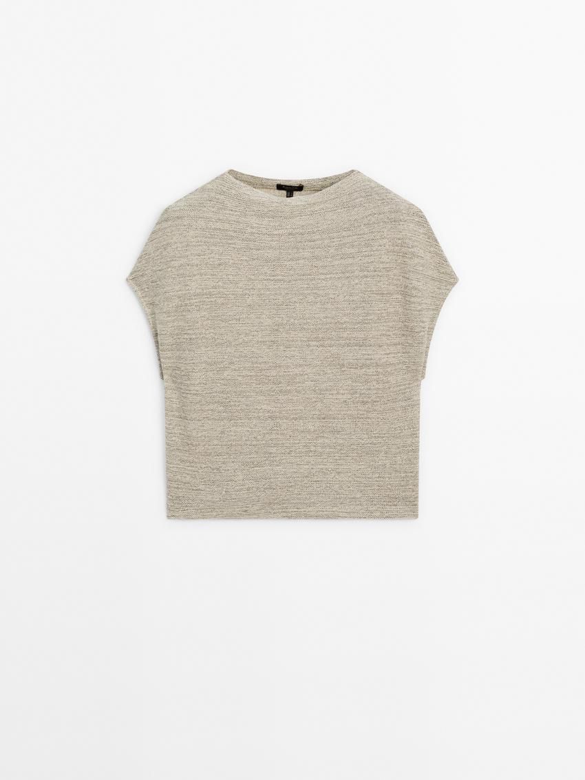 Massimo Dutti Co-ord With Melange Detail Women T-Shirt Khaki | US-QR1623085