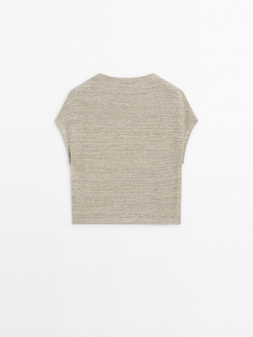 Massimo Dutti Co-ord With Melange Detail Women T-Shirt Khaki | US-QR1623085