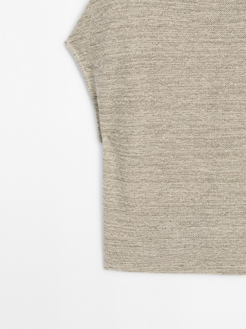 Massimo Dutti Co-ord With Melange Detail Women T-Shirt Khaki | US-QR1623085