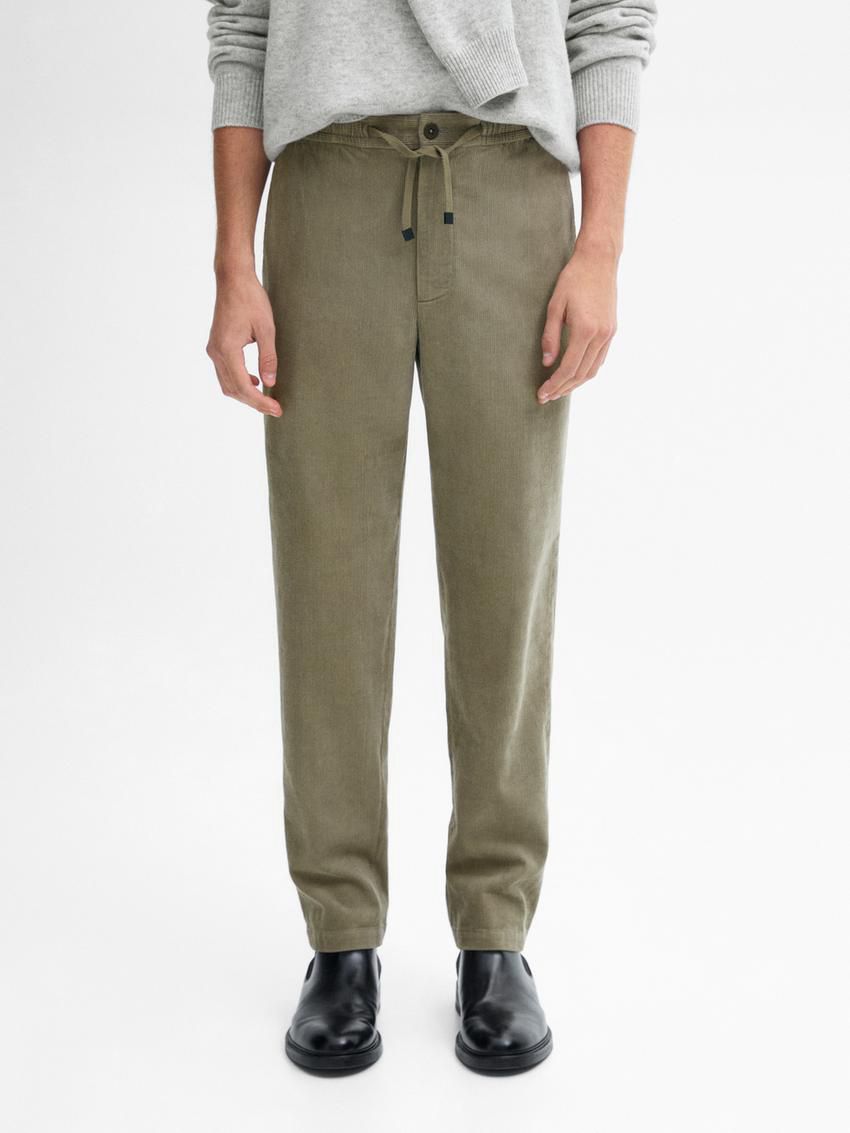 Massimo Dutti Corduroy Fit Jogger Men Trousers Green | US-TN5823971