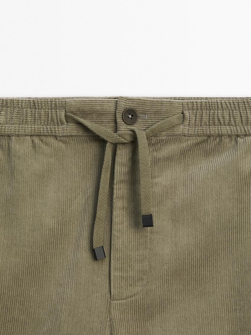 Massimo Dutti Corduroy Fit Jogger Men Trousers Green | US-TN5823971