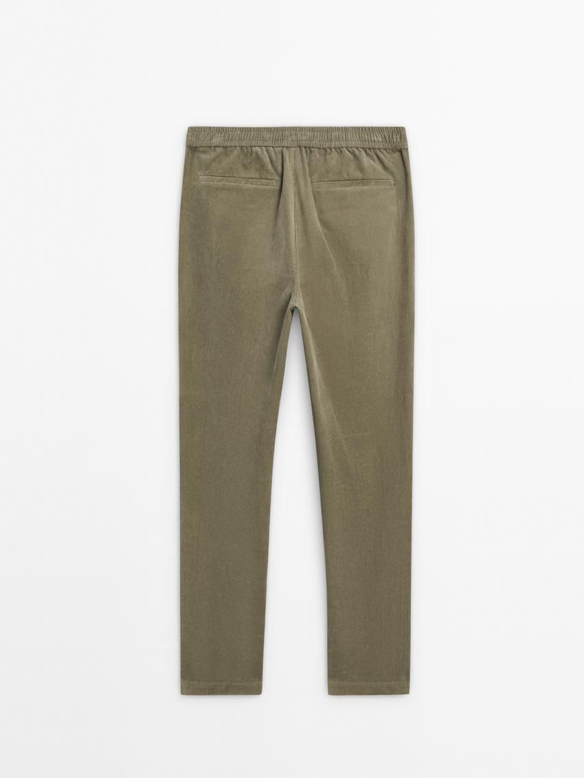 Massimo Dutti Corduroy Fit Jogger Men Trousers Green | US-TN5823971
