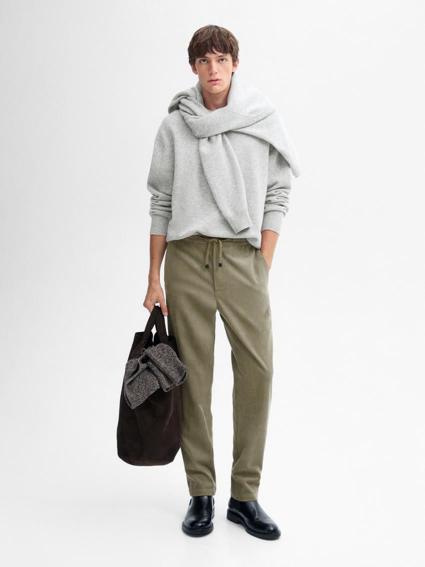 Massimo Dutti Corduroy Fit Jogger Men Trousers Green | US-TN5823971