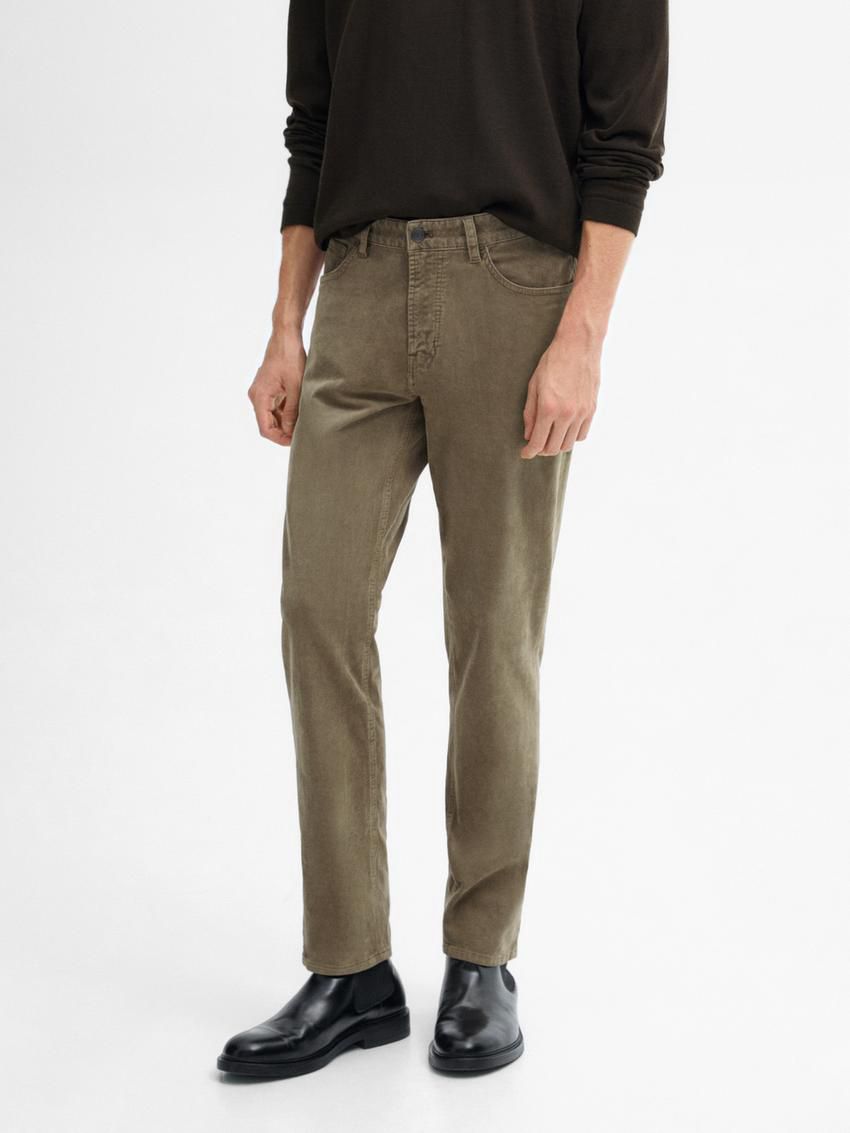 Massimo Dutti Corduroy Tapered Fit Men Trousers Khaki | US-EW7193526