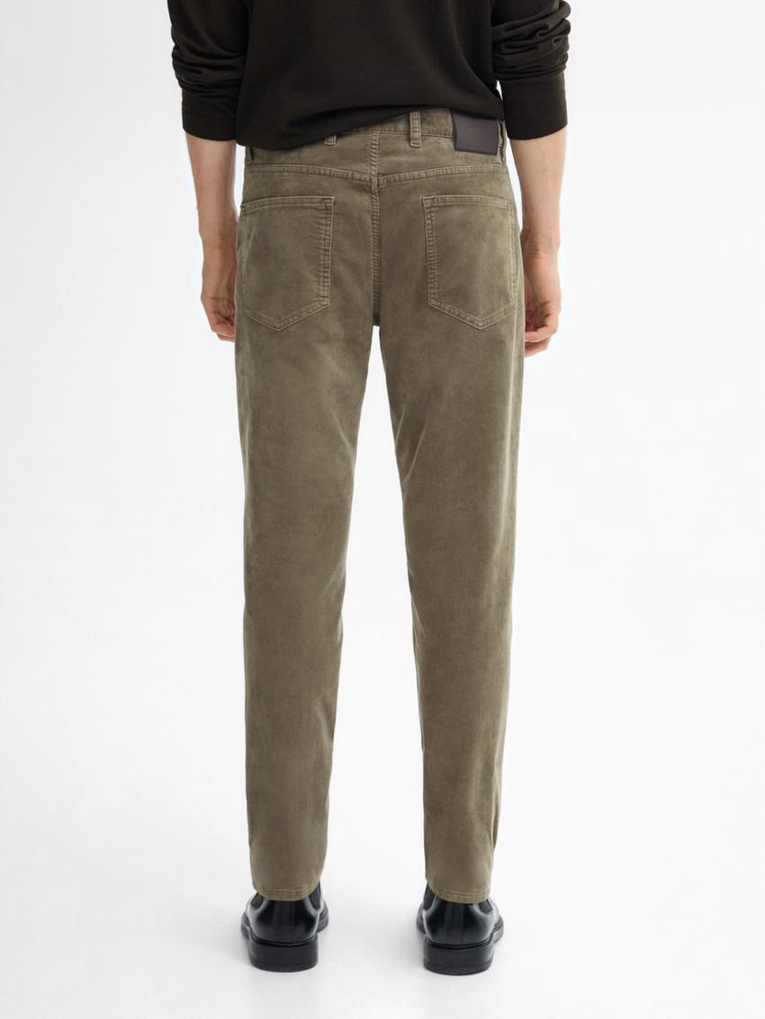 Massimo Dutti Corduroy Tapered Fit Men Trousers Khaki | US-EW7193526
