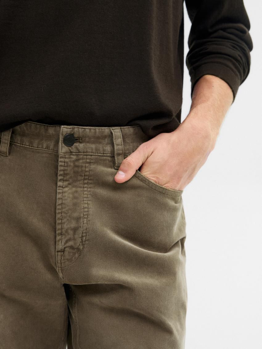 Massimo Dutti Corduroy Tapered Fit Men Trousers Khaki | US-EW7193526