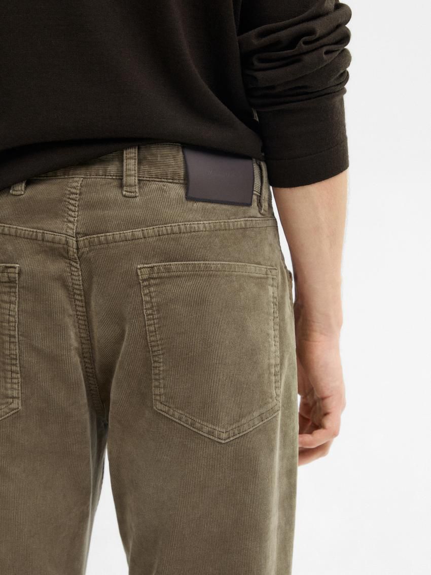 Massimo Dutti Corduroy Tapered Fit Men Trousers Khaki | US-EW7193526