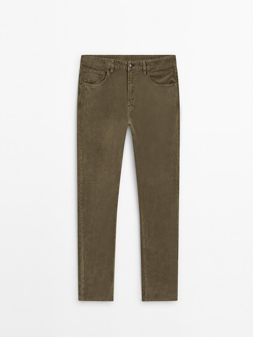 Massimo Dutti Corduroy Tapered Fit Men Trousers Khaki | US-EW7193526