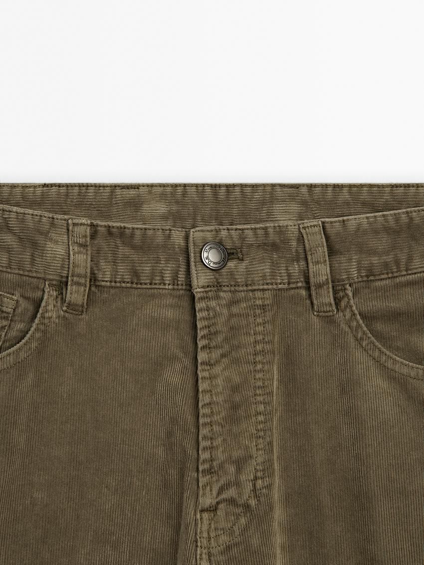 Massimo Dutti Corduroy Tapered Fit Men Trousers Khaki | US-EW7193526