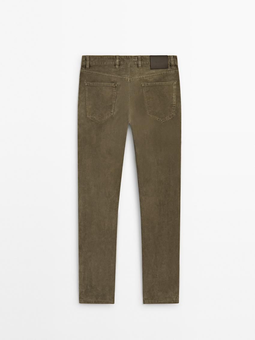 Massimo Dutti Corduroy Tapered Fit Men Trousers Khaki | US-EW7193526