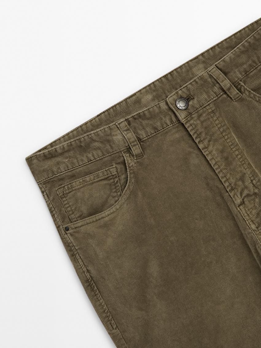 Massimo Dutti Corduroy Tapered Fit Men Trousers Khaki | US-EW7193526