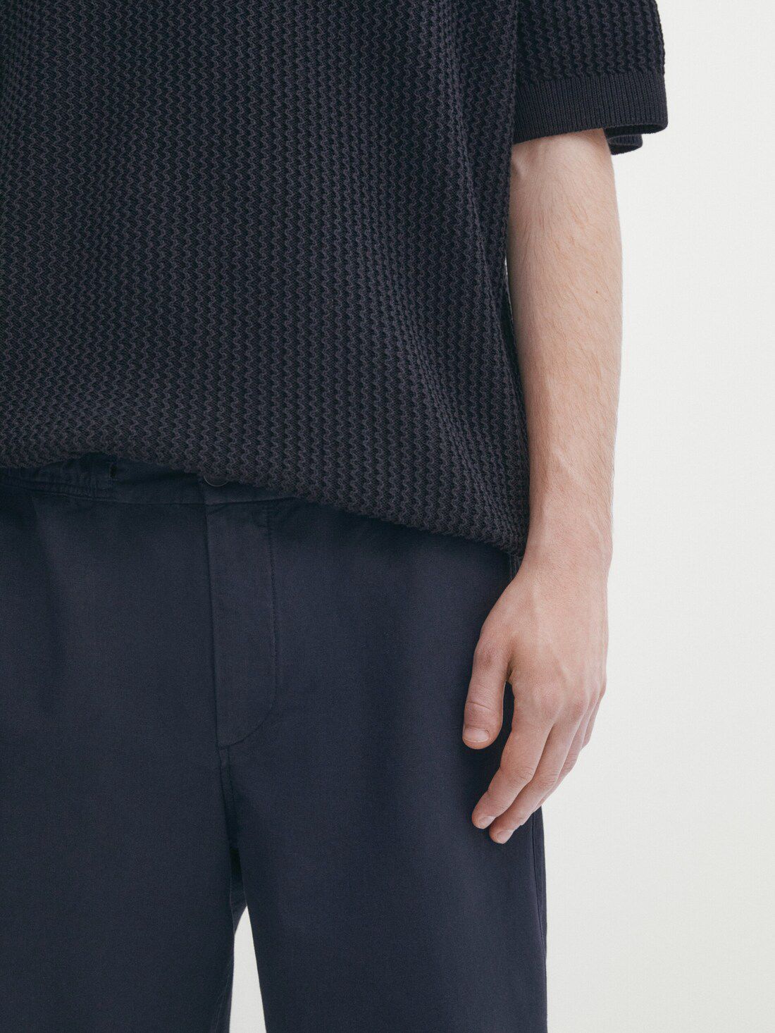 Massimo Dutti Cotton And Linen Blend Drawstring Bermuda Men Shorts Navy | US-SM8657309