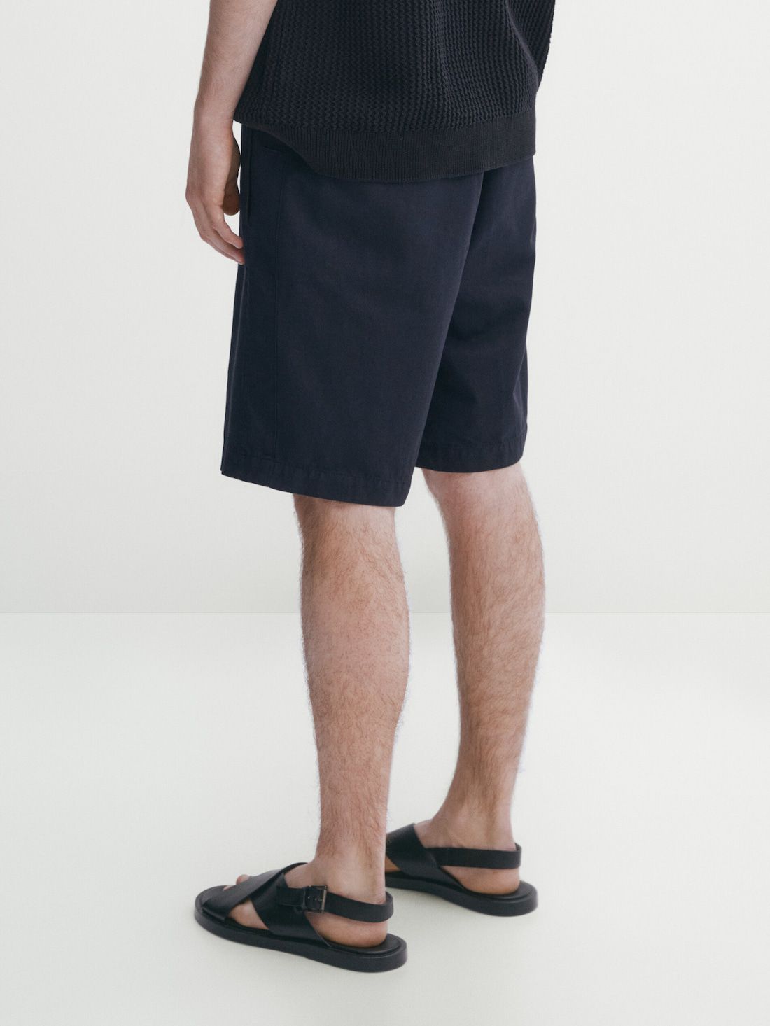 Massimo Dutti Cotton And Linen Blend Drawstring Bermuda Men Shorts Navy | US-SM8657309