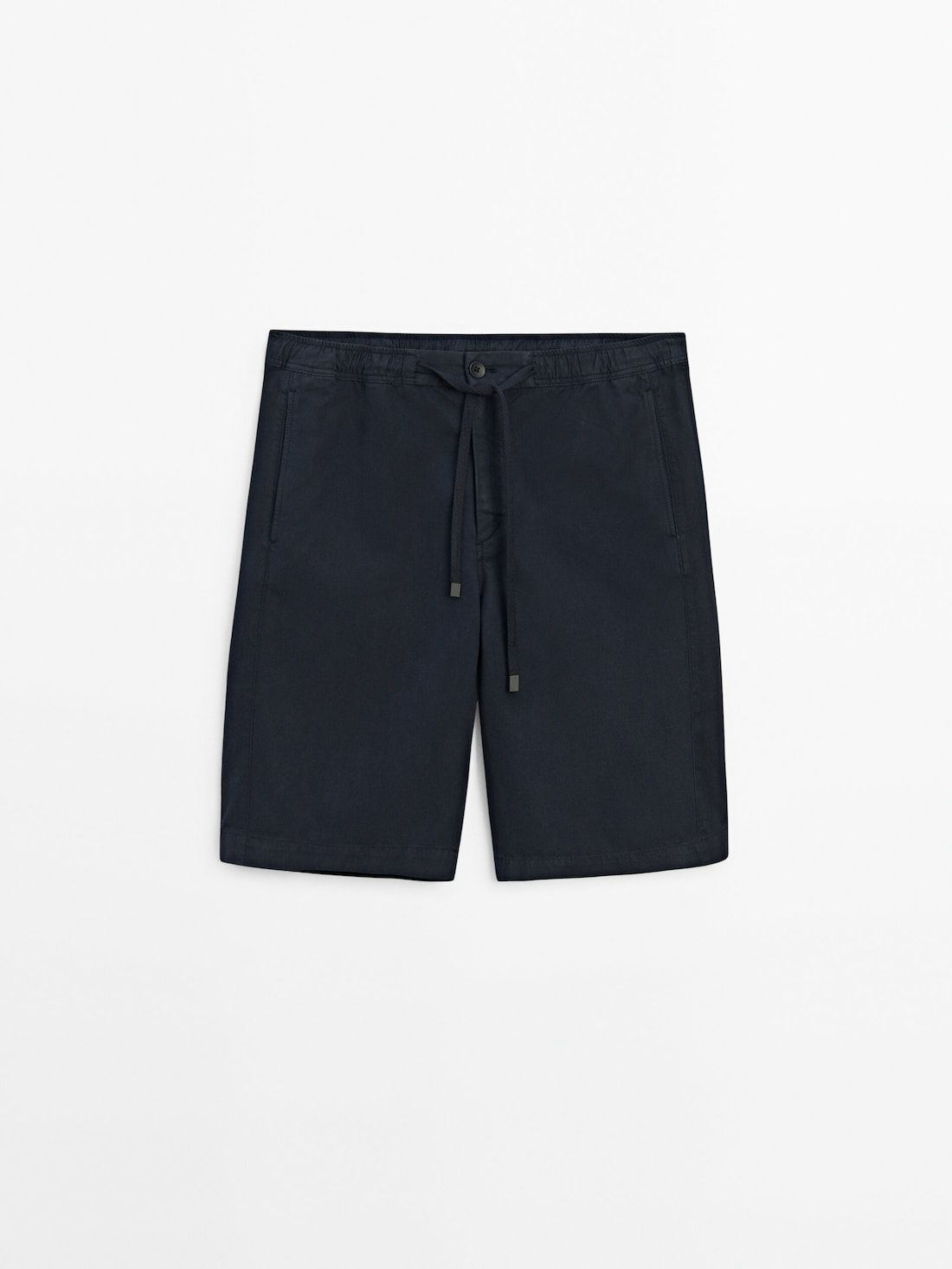 Massimo Dutti Cotton And Linen Blend Drawstring Bermuda Men Shorts Navy | US-SM8657309