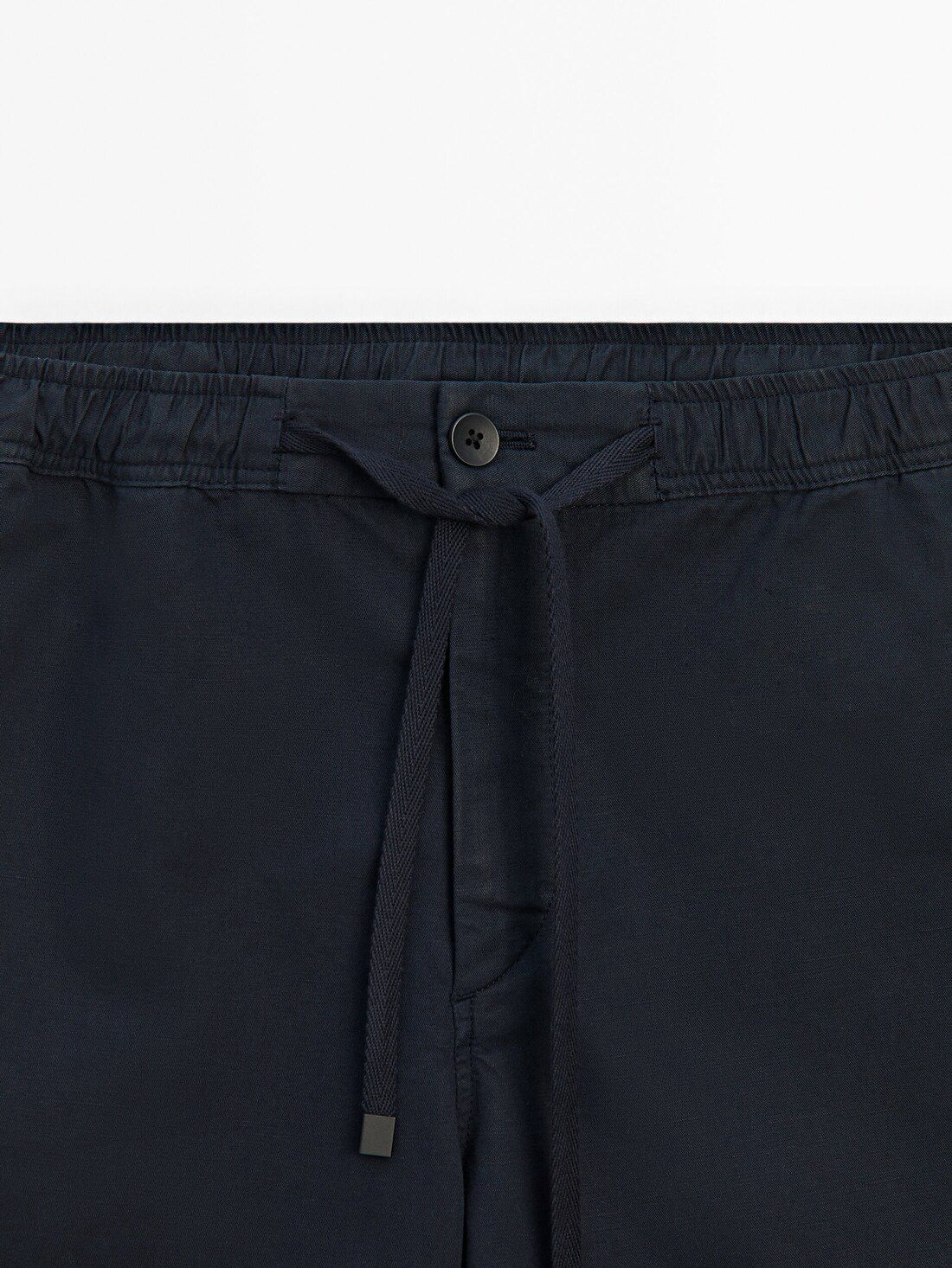 Massimo Dutti Cotton And Linen Blend Drawstring Bermuda Men Shorts Navy | US-SM8657309