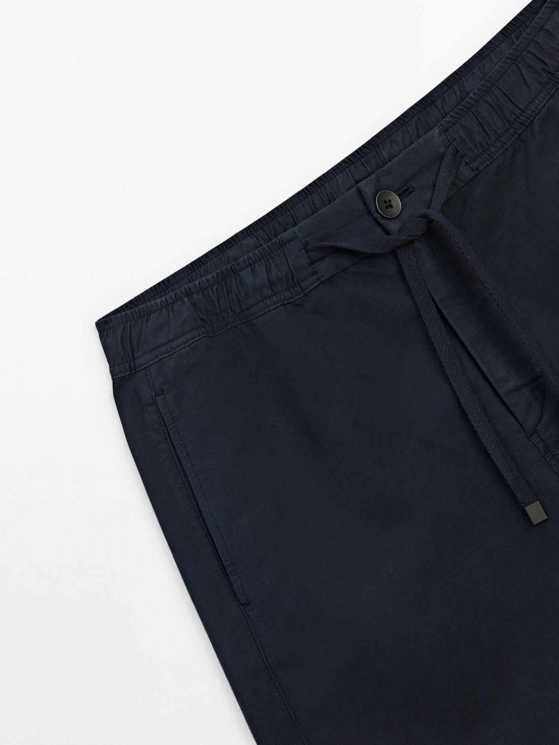 Massimo Dutti Cotton And Linen Blend Drawstring Bermuda Men Shorts Navy | US-SM8657309