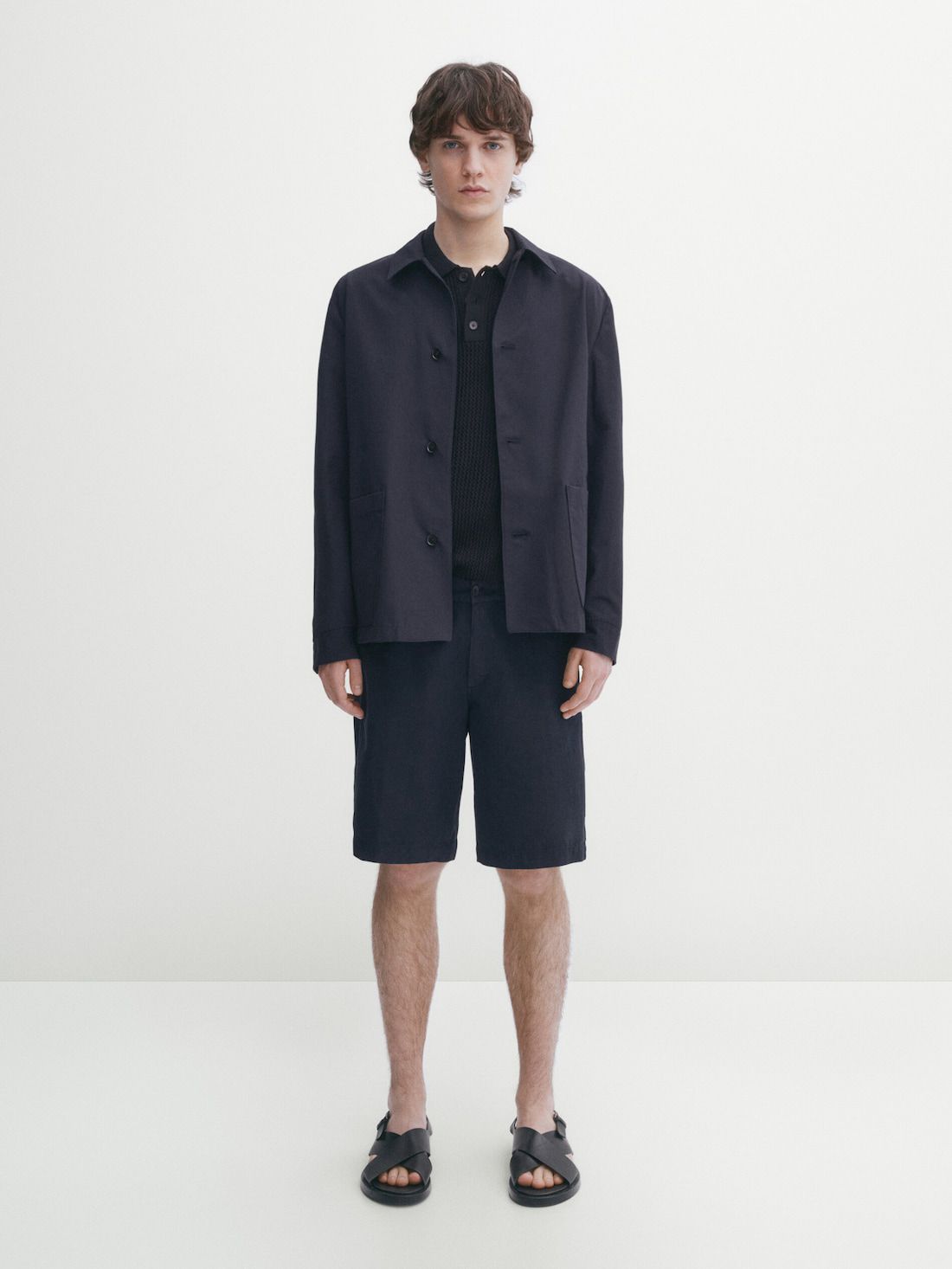 Massimo Dutti Cotton And Linen Blend Drawstring Bermuda Men Shorts Navy | US-SM8657309
