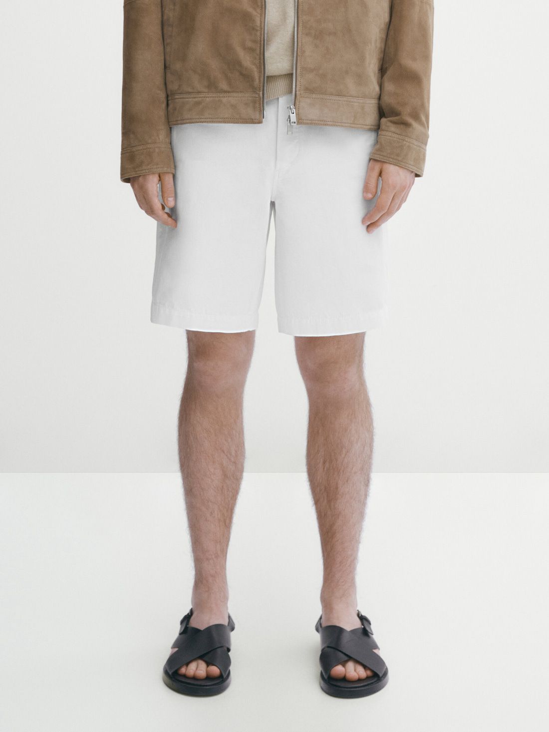 Massimo Dutti Cotton And Linen Blend Drawstring Bermuda Men Shorts White | US-EX3476095
