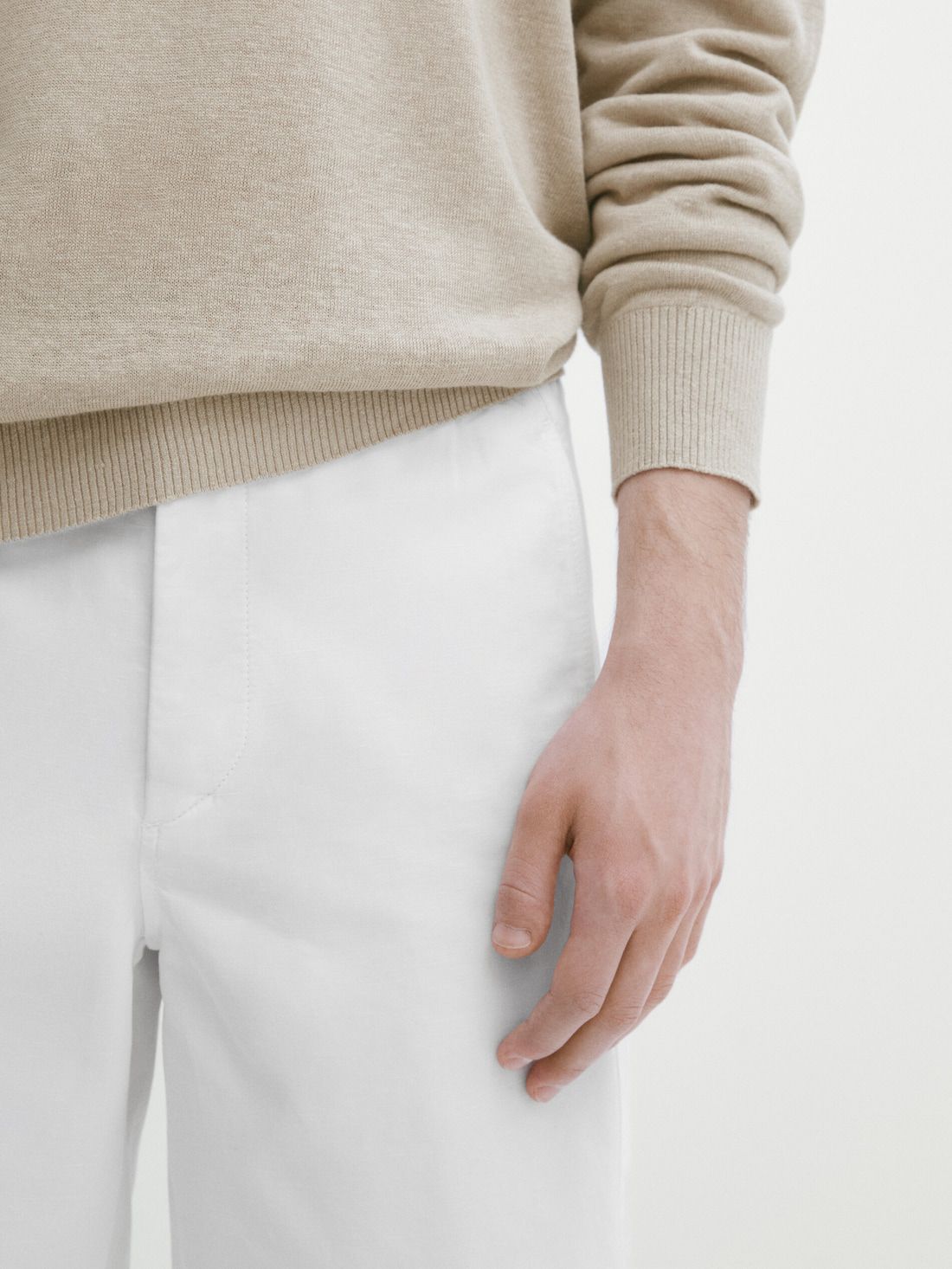 Massimo Dutti Cotton And Linen Blend Drawstring Bermuda Men Shorts White | US-EX3476095