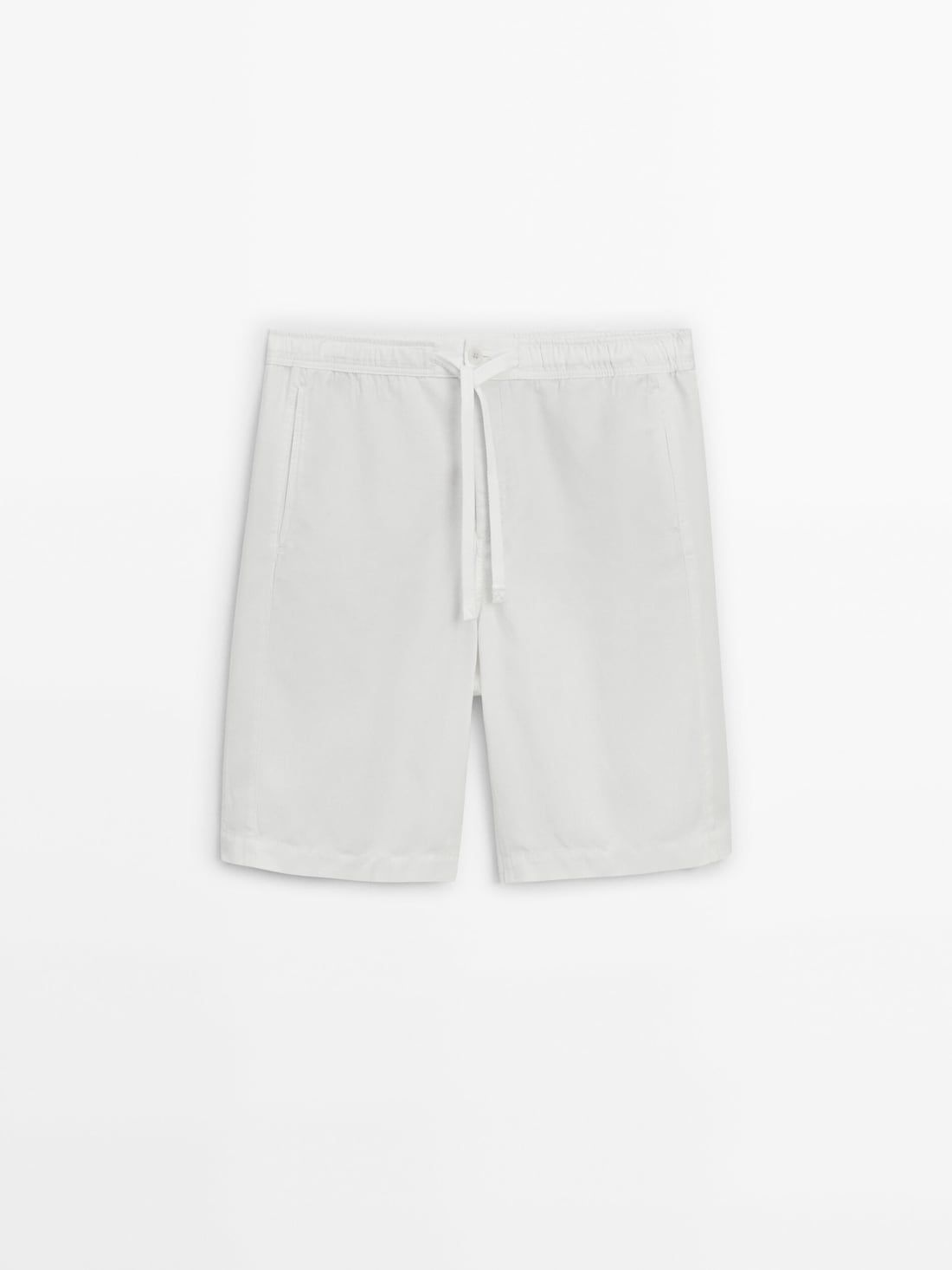 Massimo Dutti Cotton And Linen Blend Drawstring Bermuda Men Shorts White | US-EX3476095