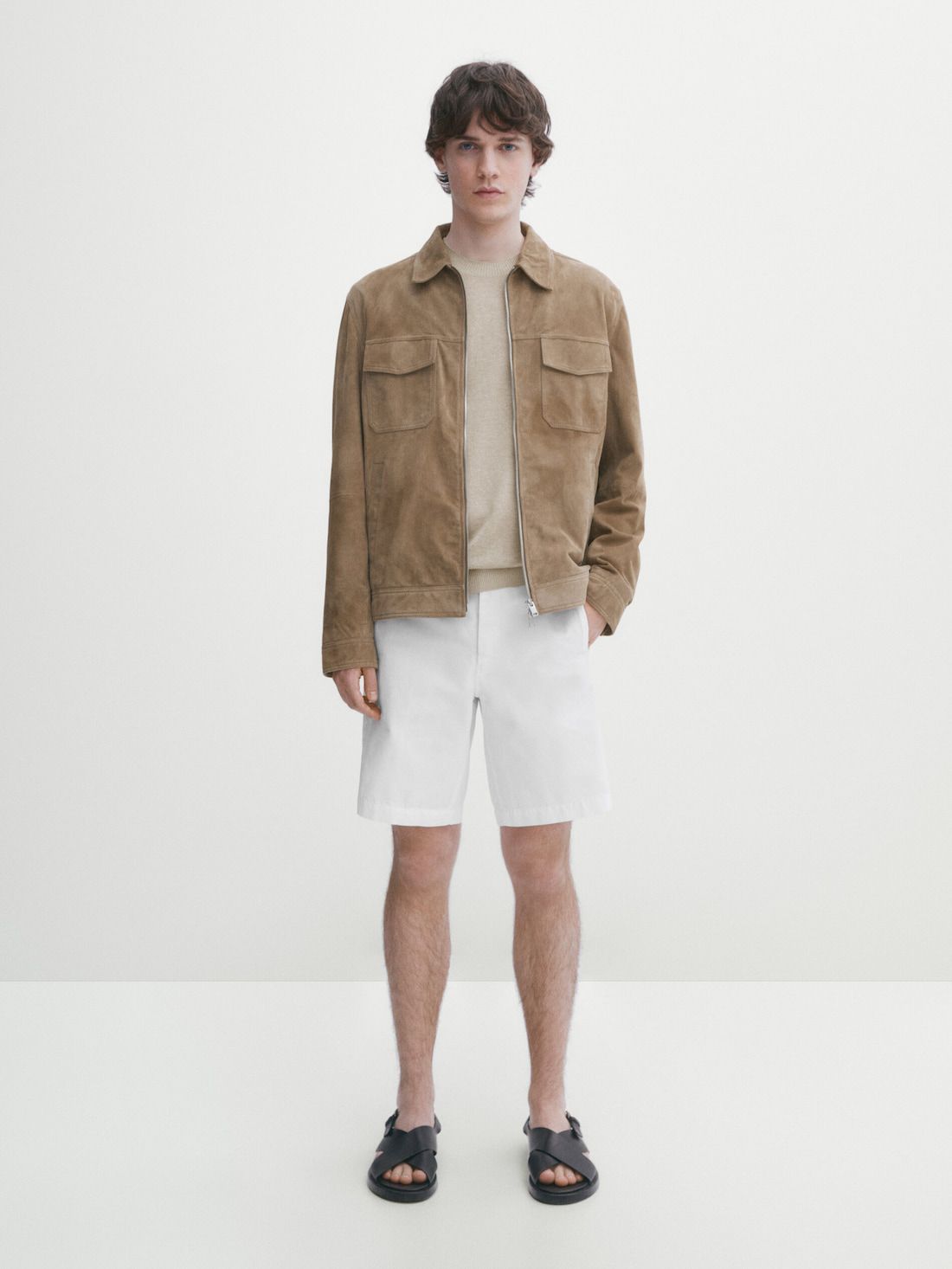 Massimo Dutti Cotton And Linen Blend Drawstring Bermuda Men Shorts White | US-EX3476095