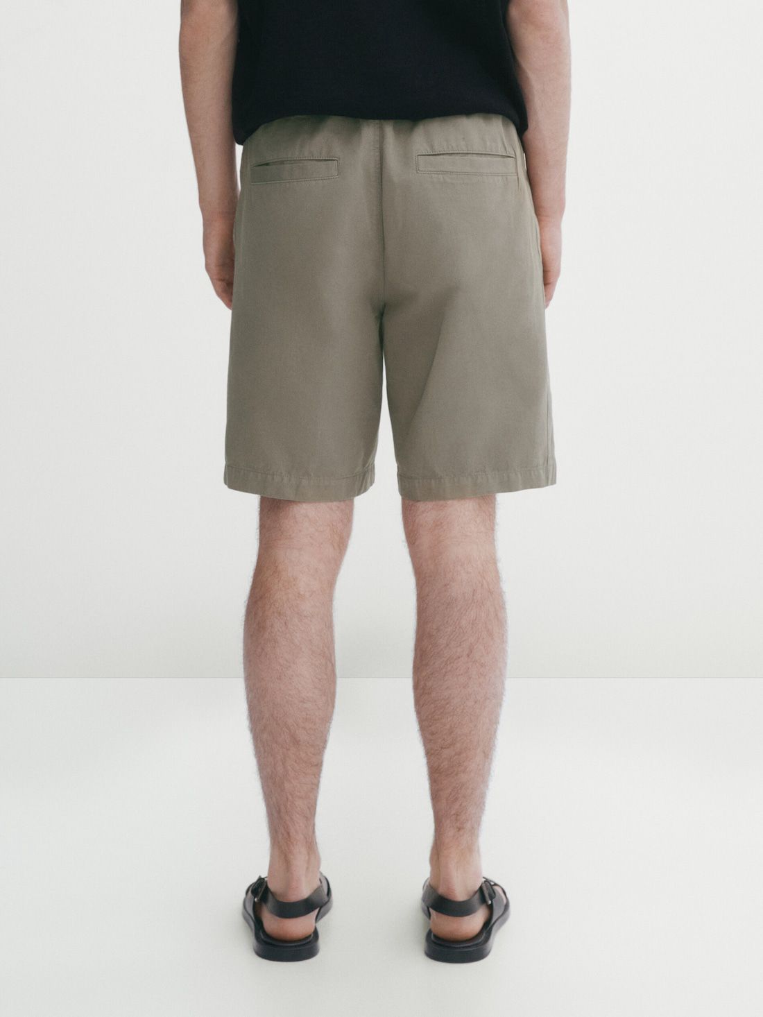 Massimo Dutti Cotton And Linen Blend Drawstring Bermuda Men Shorts Khaki | US-FH8712630
