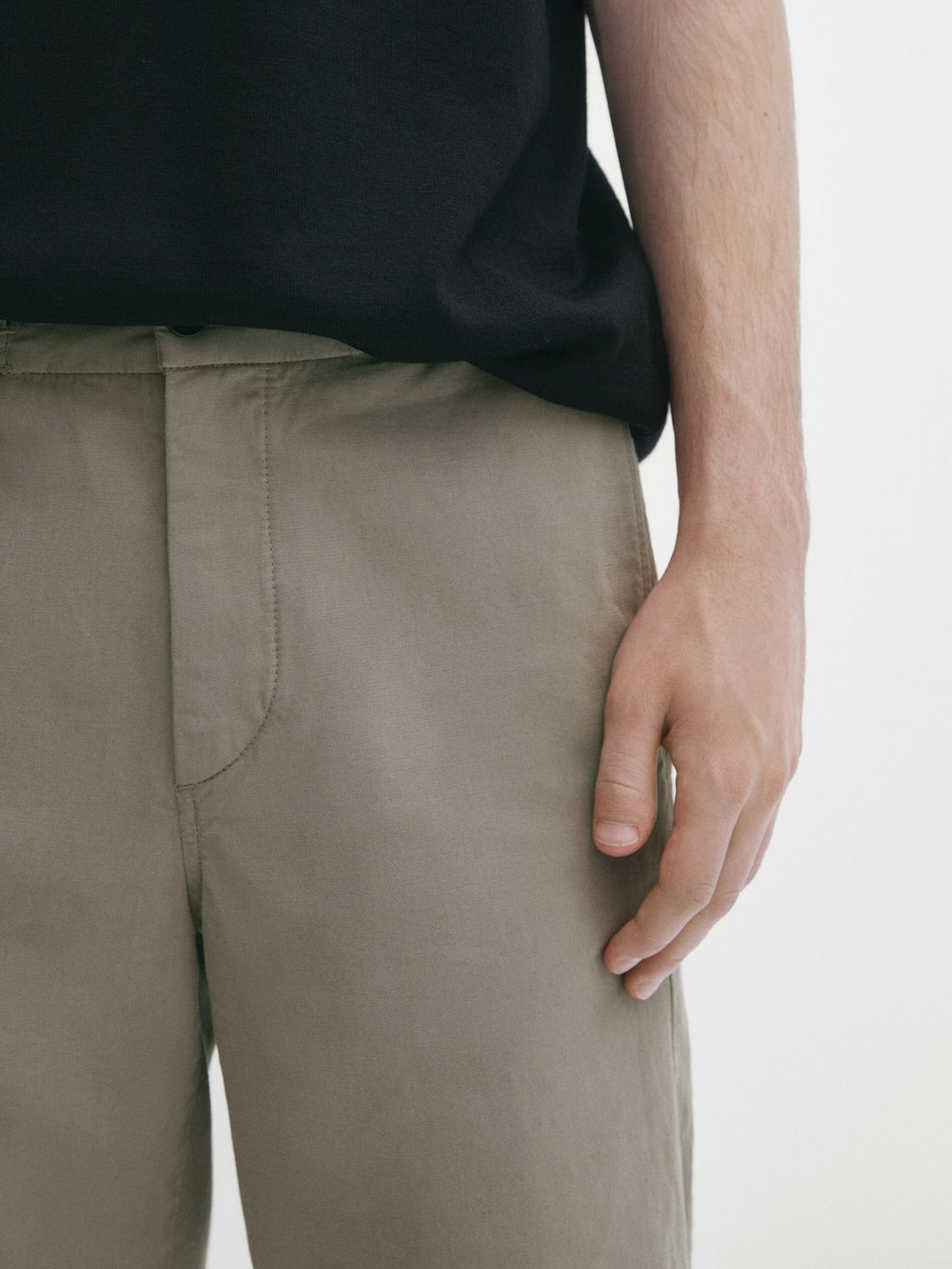 Massimo Dutti Cotton And Linen Blend Drawstring Bermuda Men Shorts Khaki | US-FH8712630