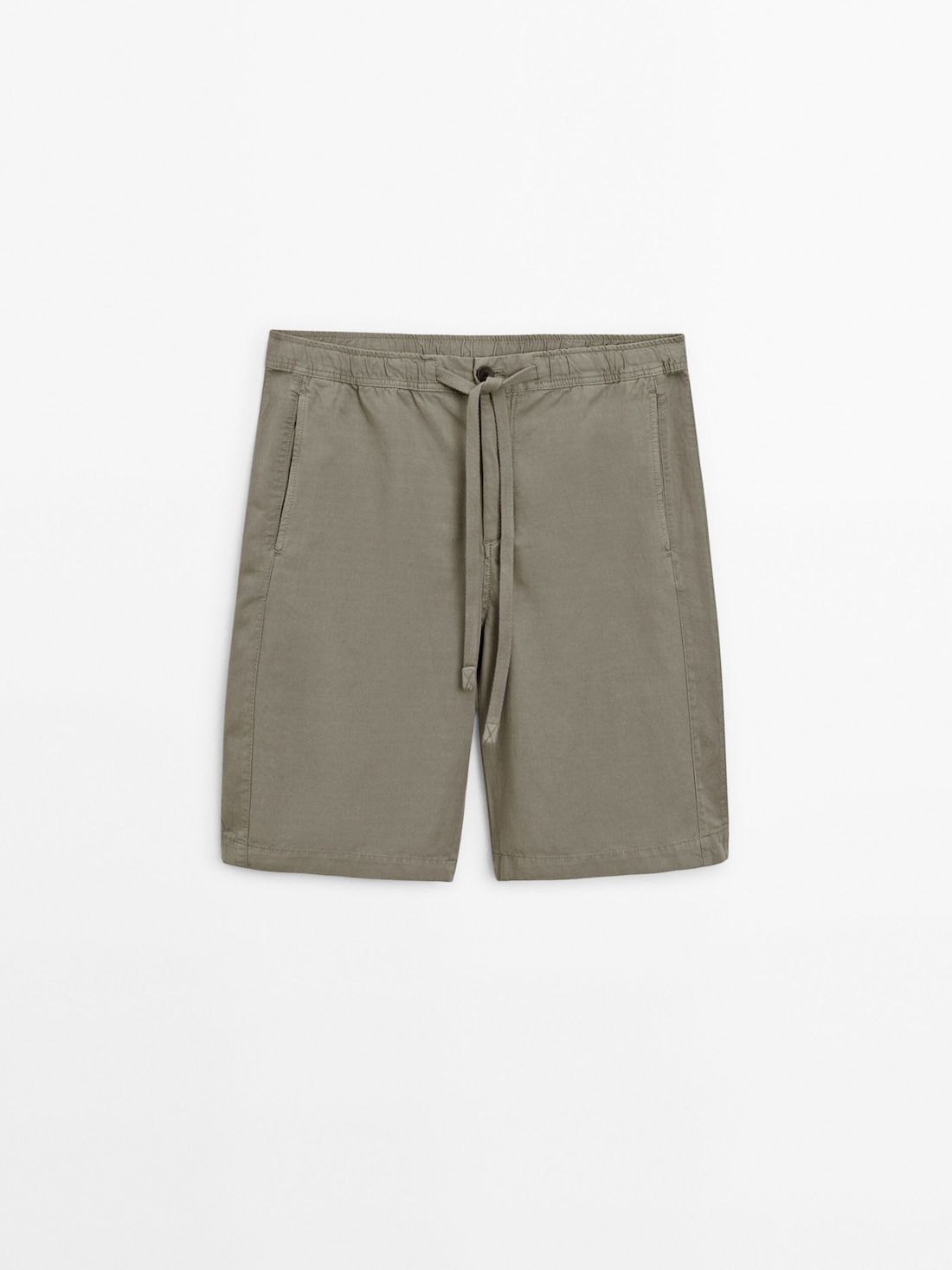 Massimo Dutti Cotton And Linen Blend Drawstring Bermuda Men Shorts Khaki | US-FH8712630
