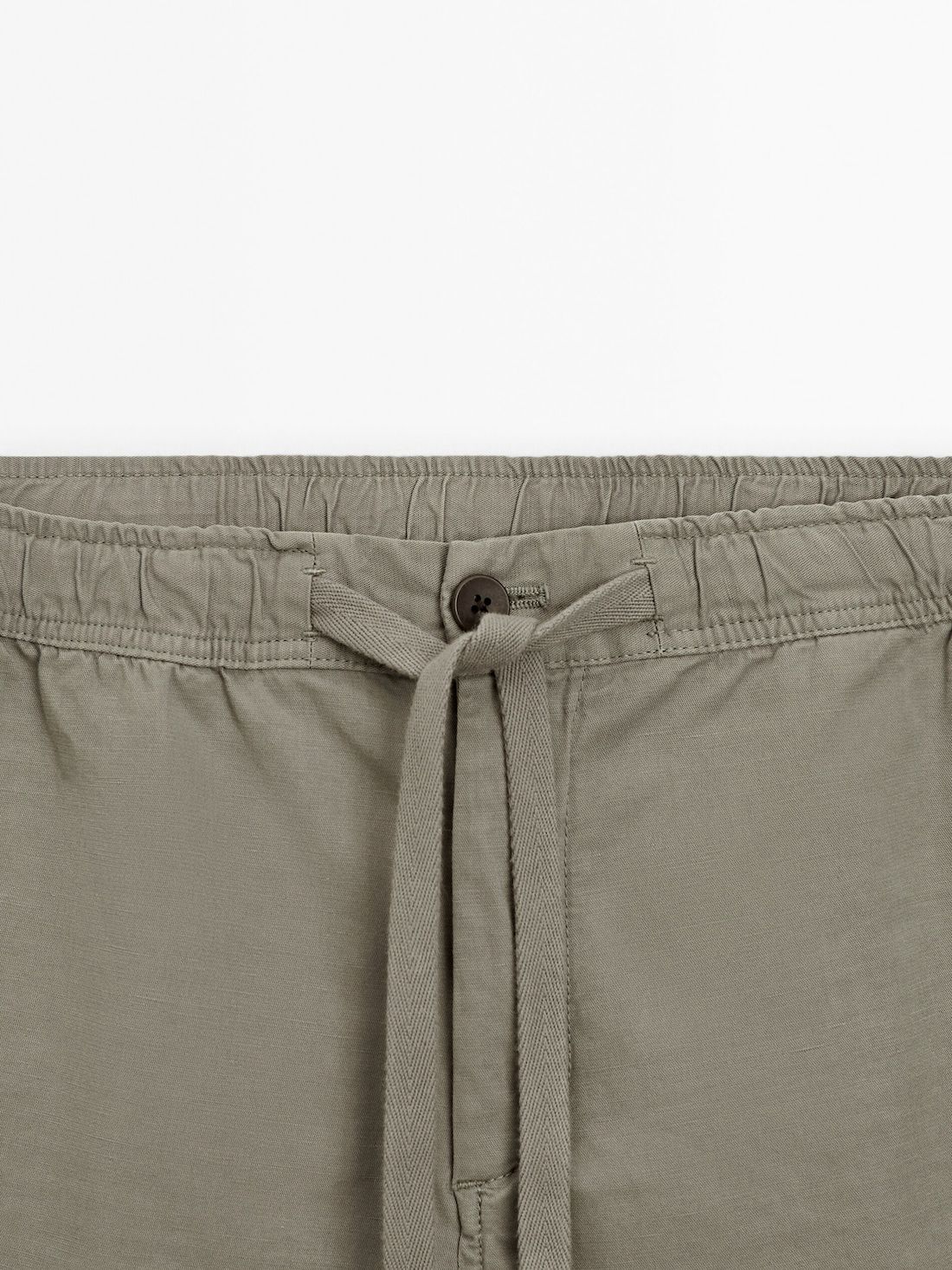 Massimo Dutti Cotton And Linen Blend Drawstring Bermuda Men Shorts Khaki | US-FH8712630