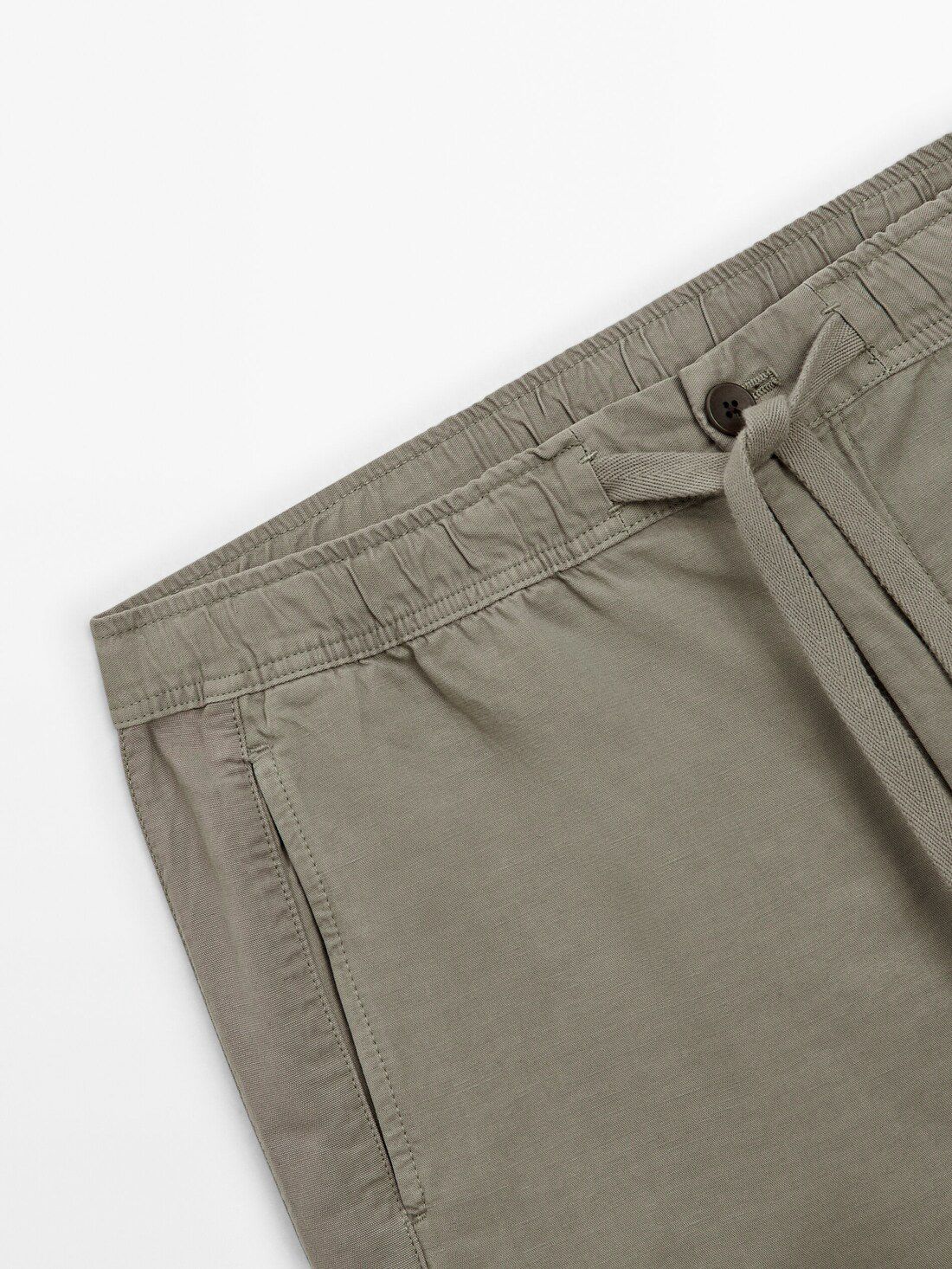 Massimo Dutti Cotton And Linen Blend Drawstring Bermuda Men Shorts Khaki | US-FH8712630