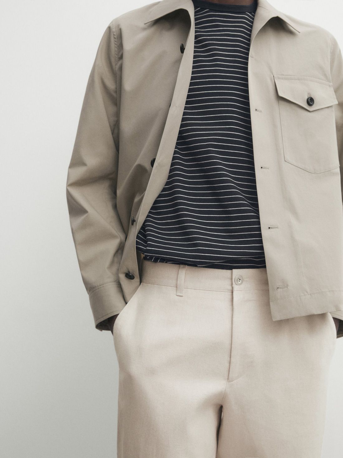 Massimo Dutti Cotton And Linen Blend Tapered Fit Men Trousers Light Beige | US-SG7815496