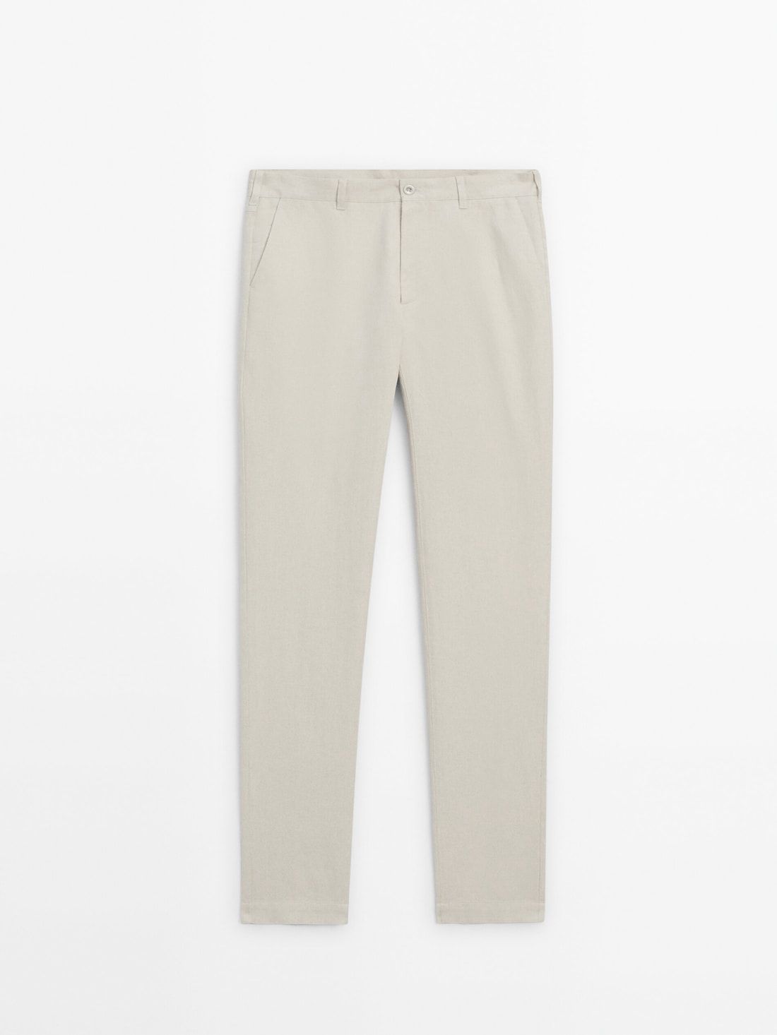Massimo Dutti Cotton And Linen Blend Tapered Fit Men Trousers Light Beige | US-SG7815496