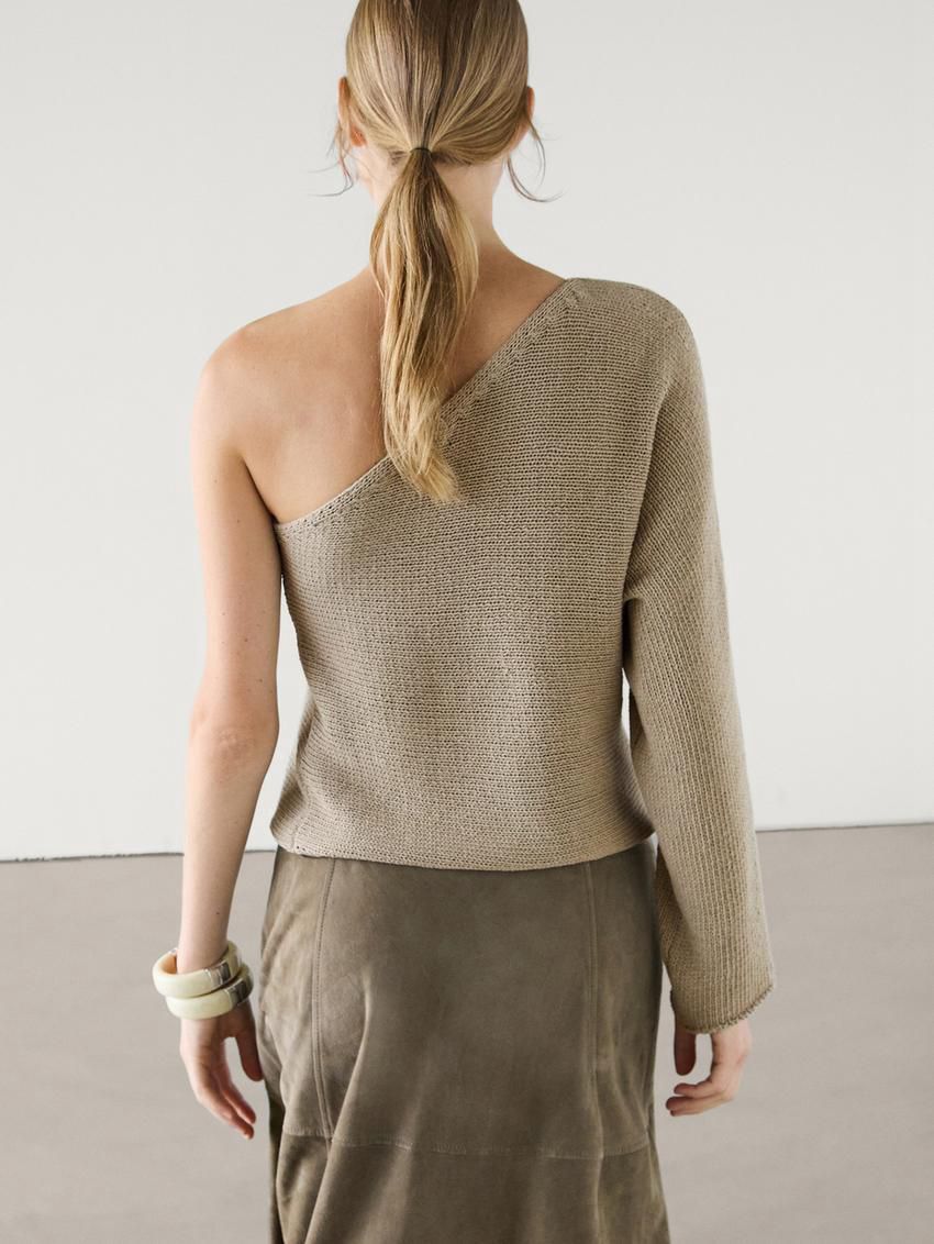 Massimo Dutti Cotton Asymmetric Knit Women Sweater Khaki | US-JB9512830