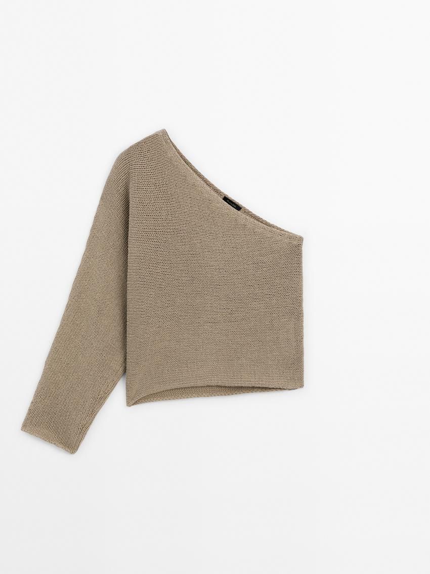 Massimo Dutti Cotton Asymmetric Knit Women Sweater Khaki | US-JB9512830