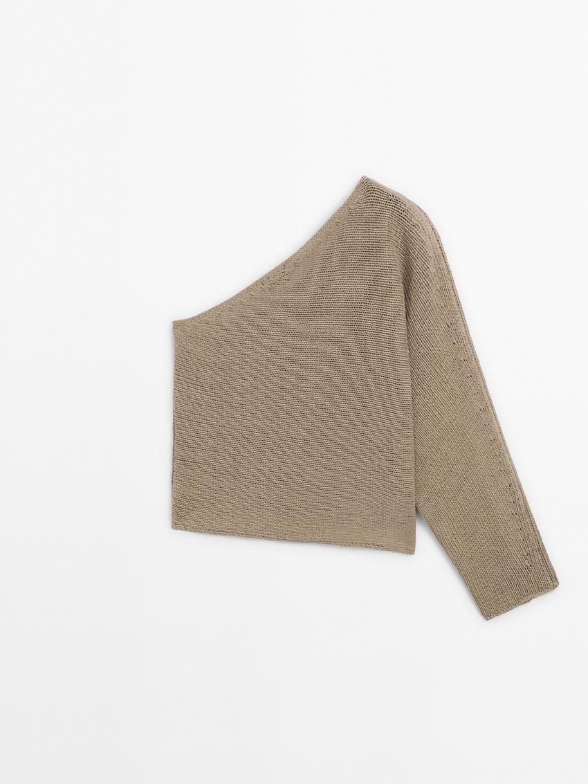 Massimo Dutti Cotton Asymmetric Knit Women Sweater Khaki | US-JB9512830