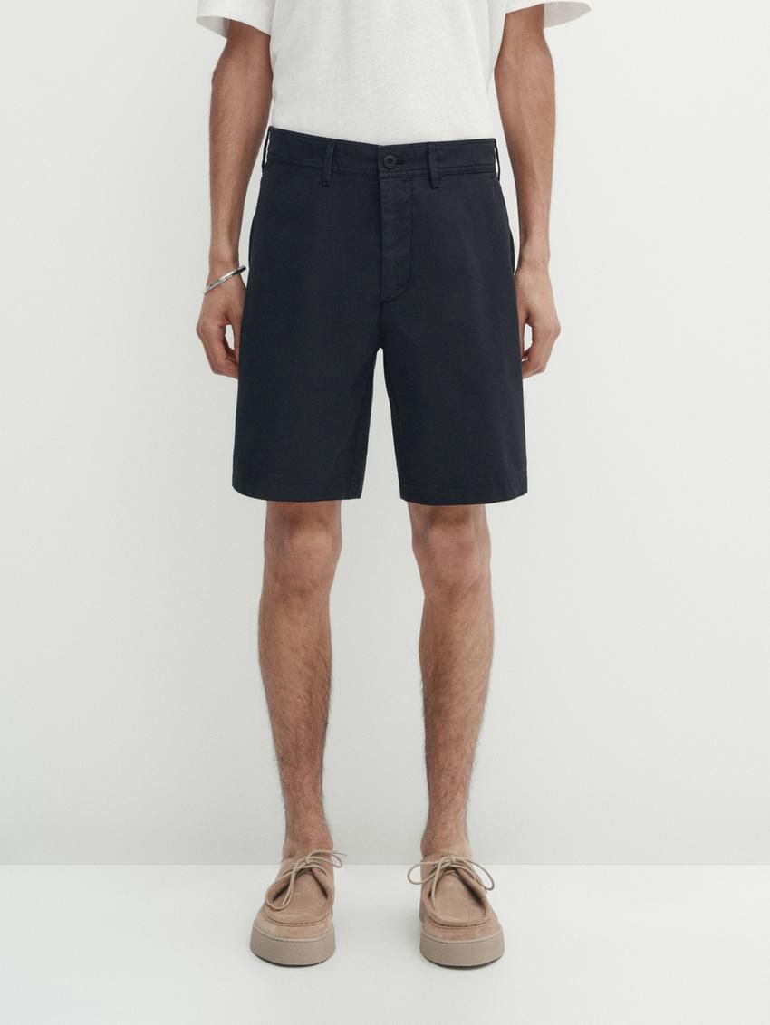 Massimo Dutti Cotton Bermuda Shorts Men Trousers Navy | US-LZ5347680
