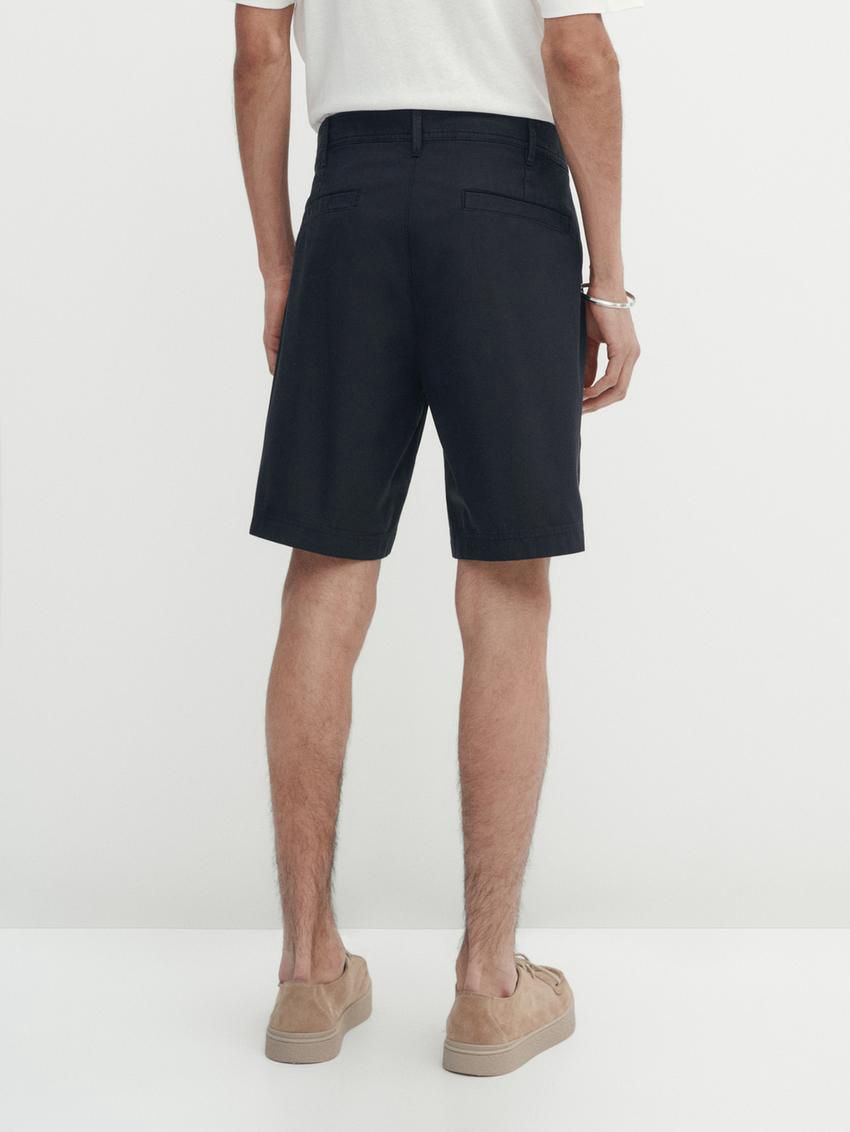 Massimo Dutti Cotton Bermuda Shorts Men Trousers Navy | US-LZ5347680