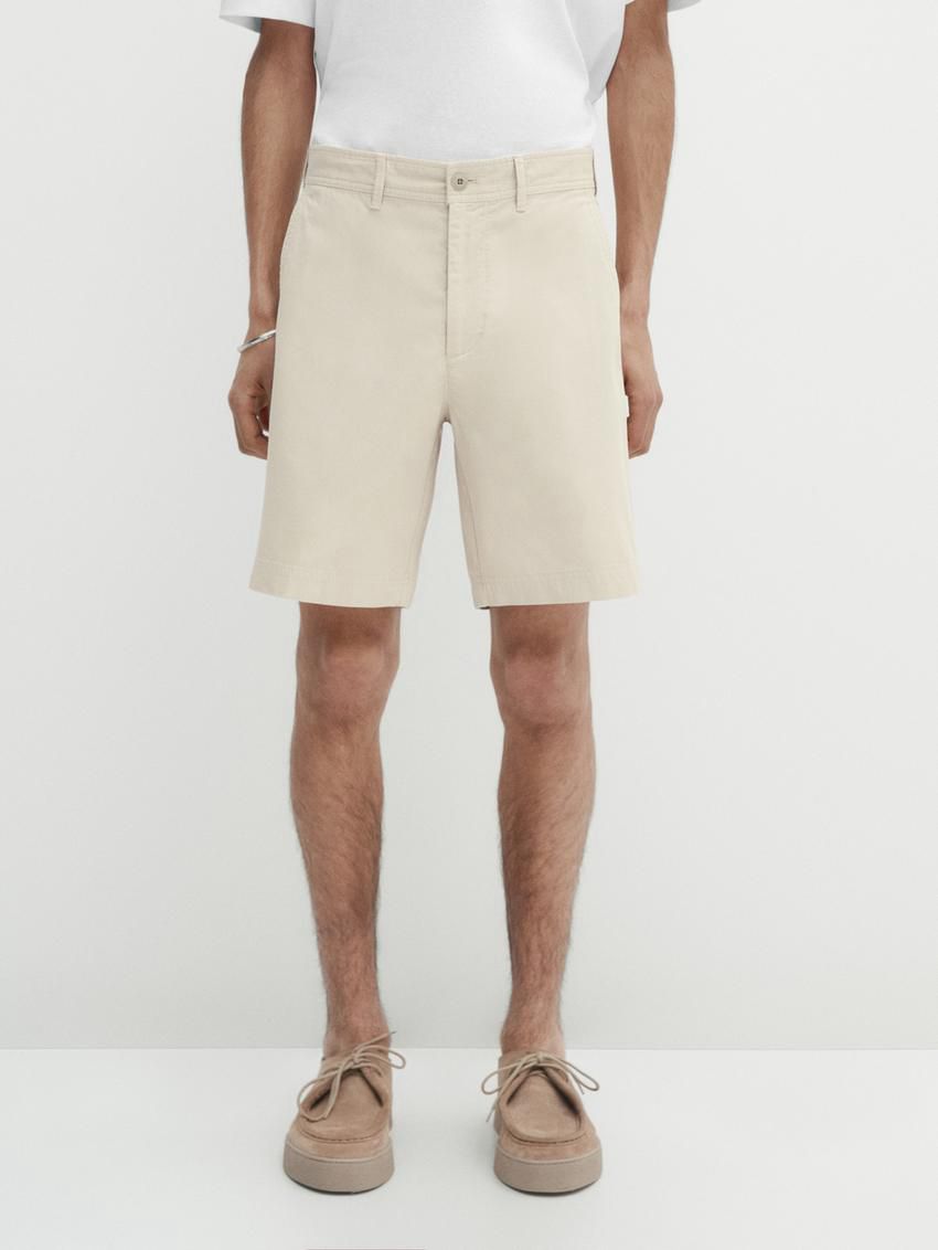 Massimo Dutti Cotton Bermuda Shorts Men Trousers Light Beige | US-WJ2038165
