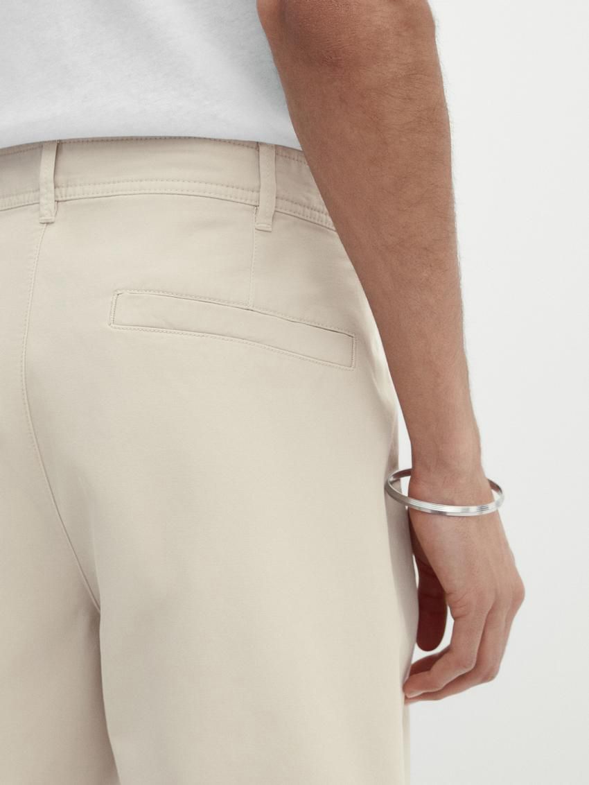 Massimo Dutti Cotton Bermuda Shorts Men Trousers Light Beige | US-WJ2038165