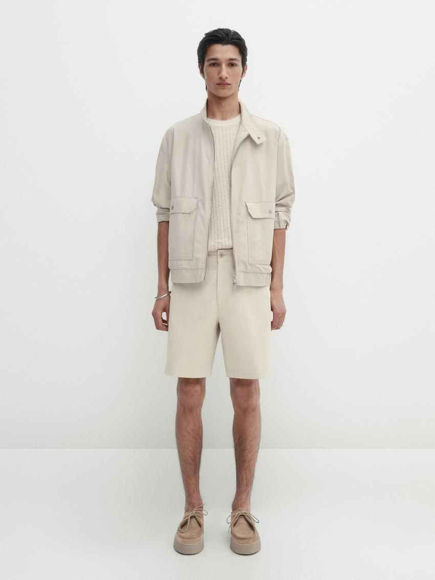 Massimo Dutti Cotton Bermuda Shorts Men Trousers Light Beige | US-WJ2038165