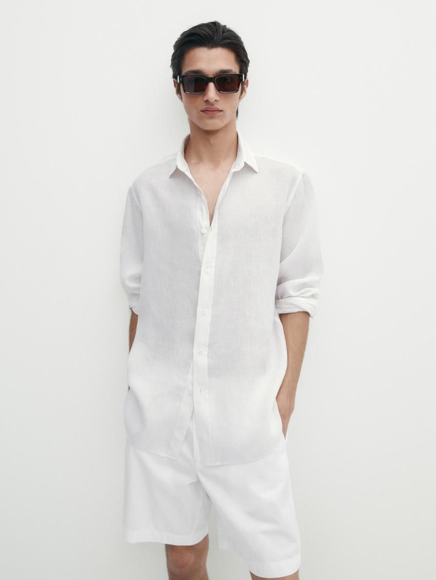 Massimo Dutti Cotton Bermuda Shorts Men Trousers White | US-SQ8604521