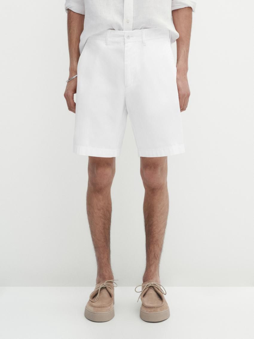 Massimo Dutti Cotton Bermuda Shorts Men Trousers White | US-SQ8604521