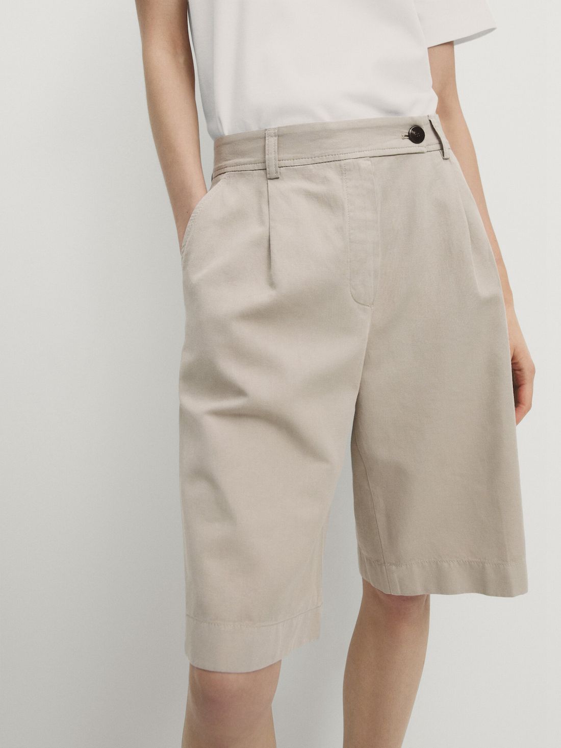 Massimo Dutti Cotton Blend Bermuda With Darts Women Shorts Beige | US-WI6048729