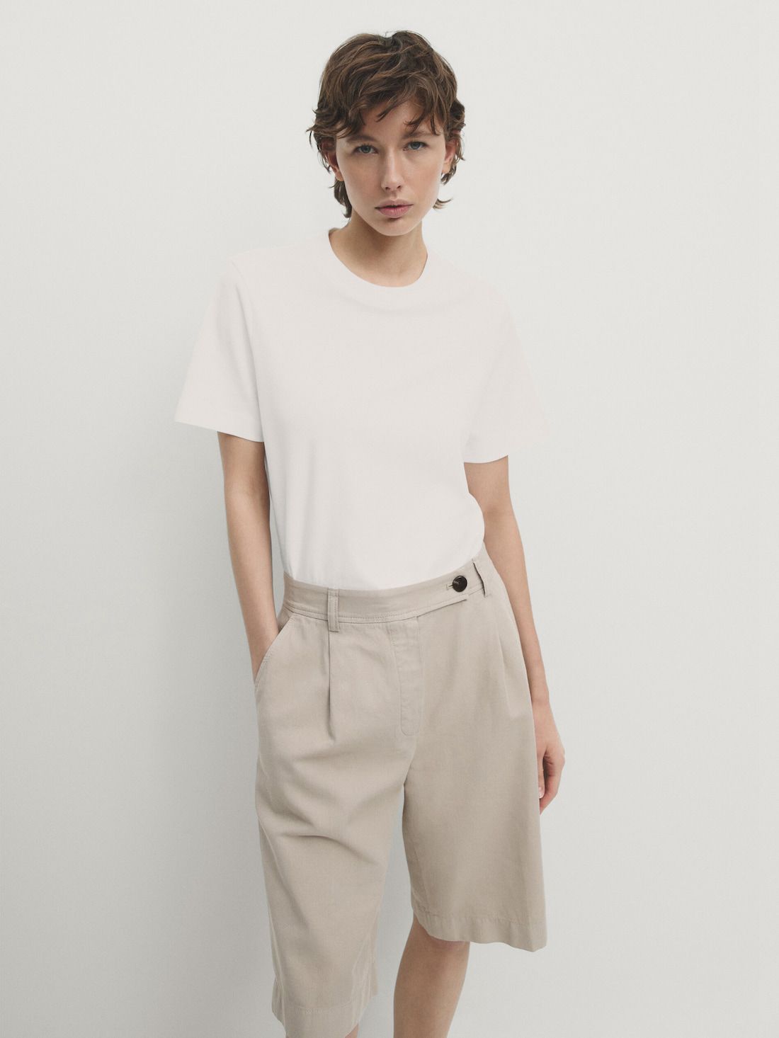 Massimo Dutti Cotton Blend Bermuda With Darts Women Shorts Beige | US-WI6048729