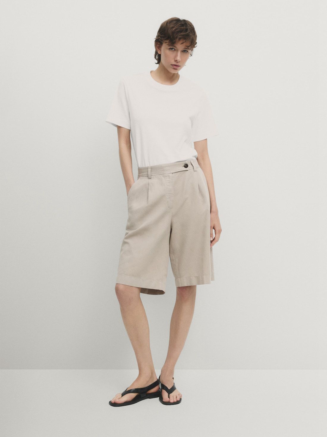 Massimo Dutti Cotton Blend Bermuda With Darts Women Shorts Beige | US-WI6048729