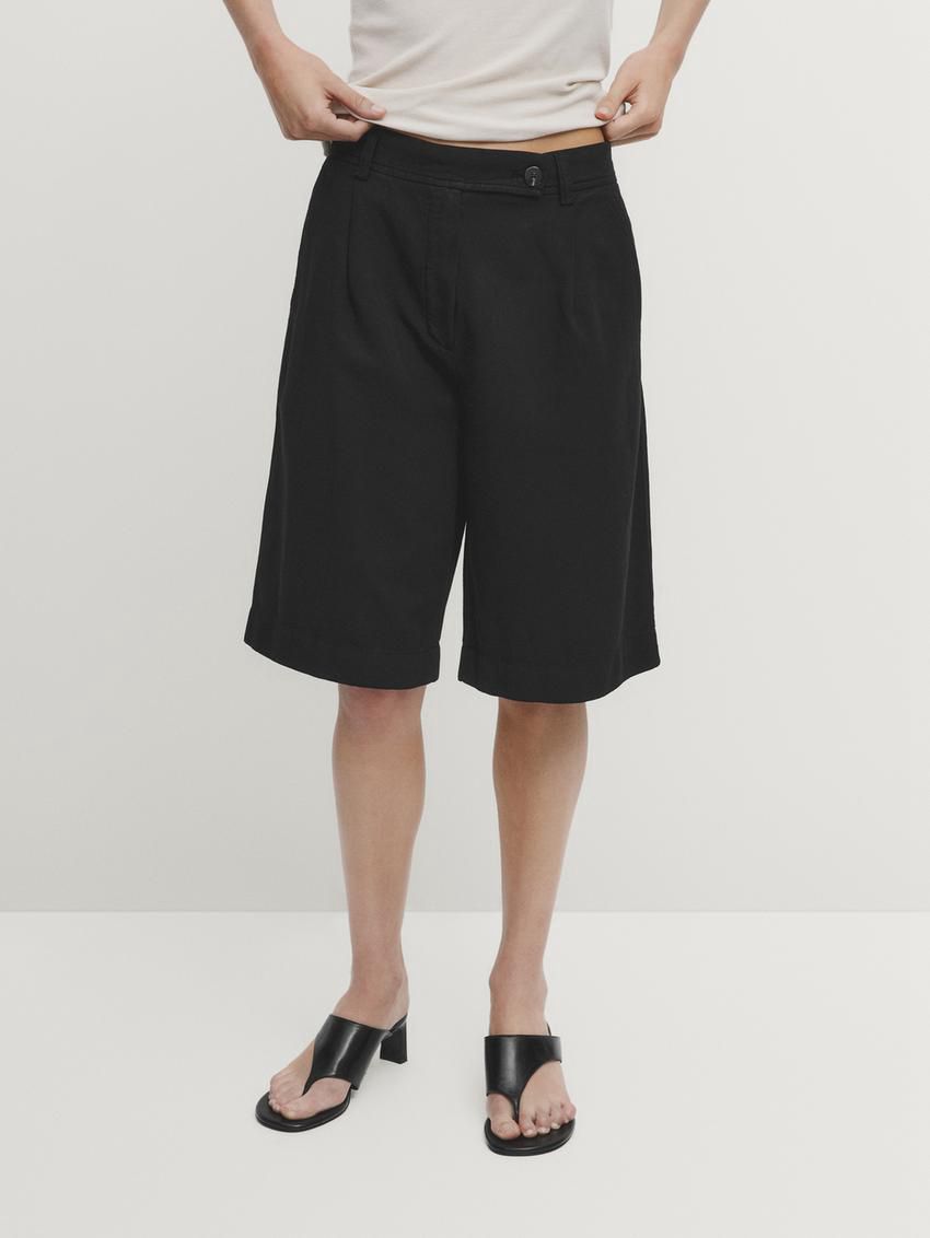 Massimo Dutti Cotton Blend Bermuda With Darts Women Shorts Black | US-DJ3942516