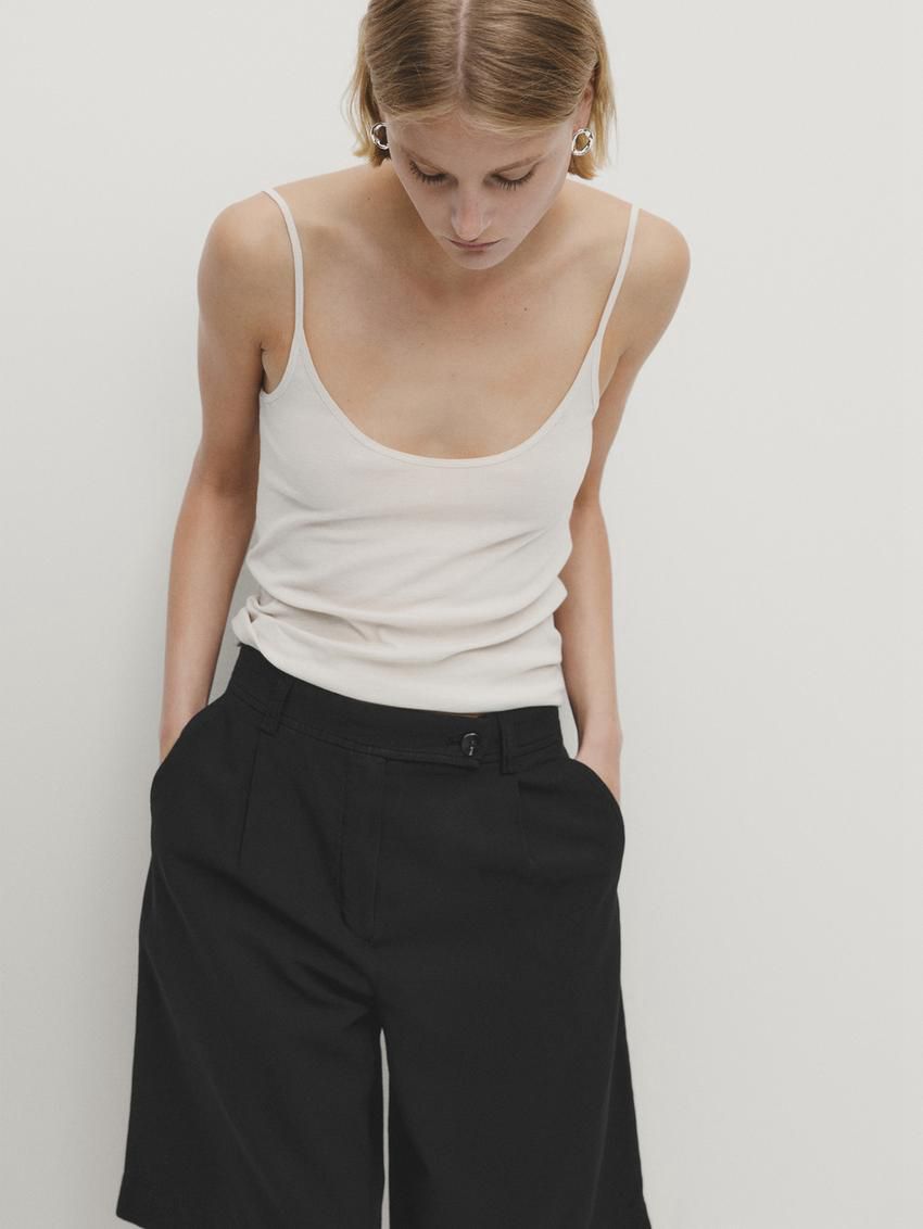 Massimo Dutti Cotton Blend Bermuda With Darts Women Shorts Black | US-DJ3942516
