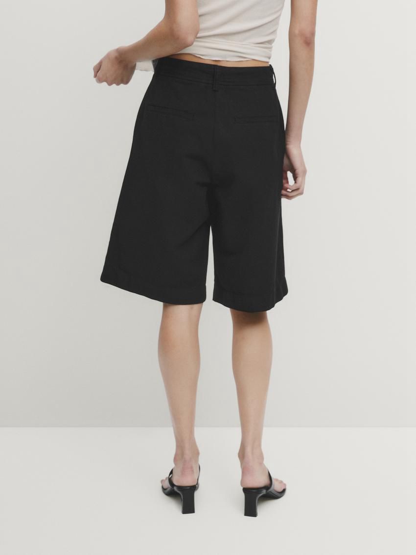 Massimo Dutti Cotton Blend Bermuda With Darts Women Shorts Black | US-DJ3942516