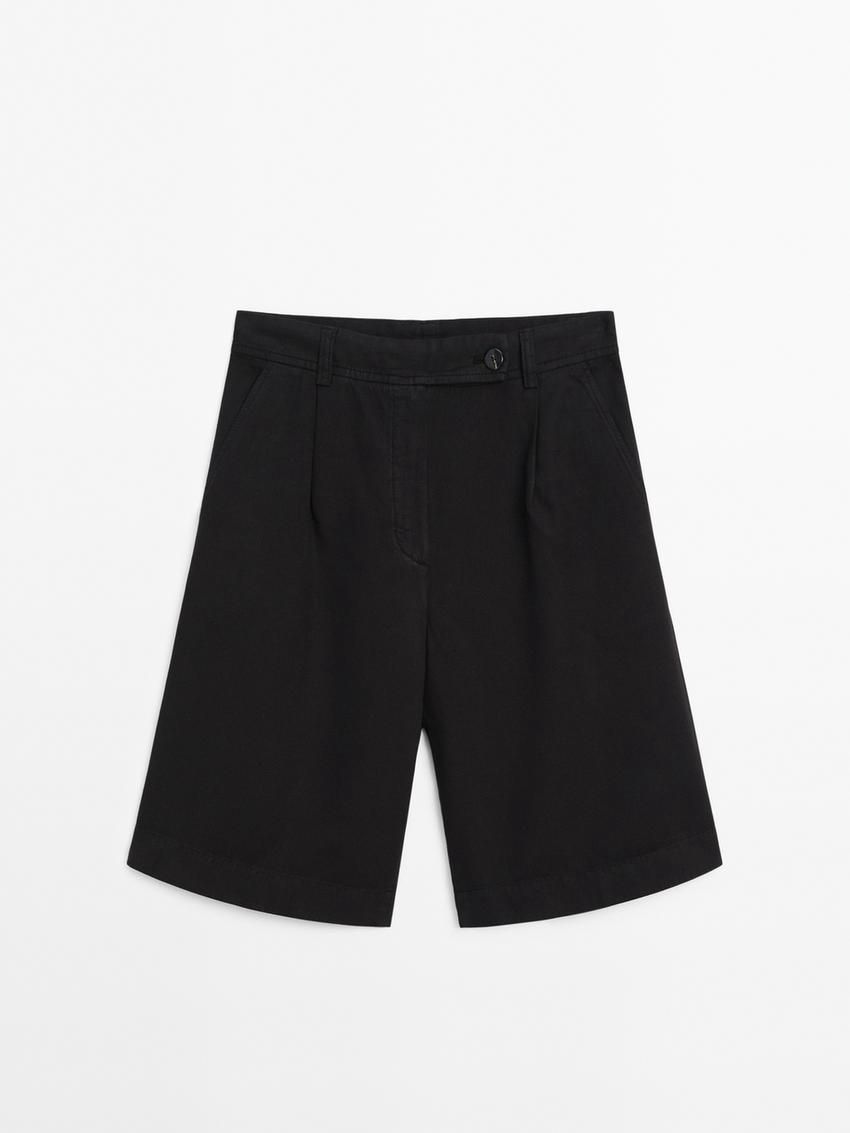 Massimo Dutti Cotton Blend Bermuda With Darts Women Shorts Black | US-DJ3942516