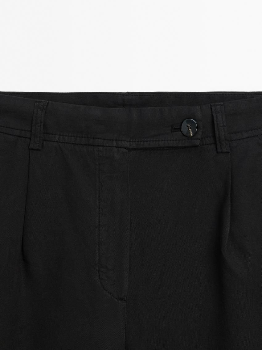 Massimo Dutti Cotton Blend Bermuda With Darts Women Shorts Black | US-DJ3942516